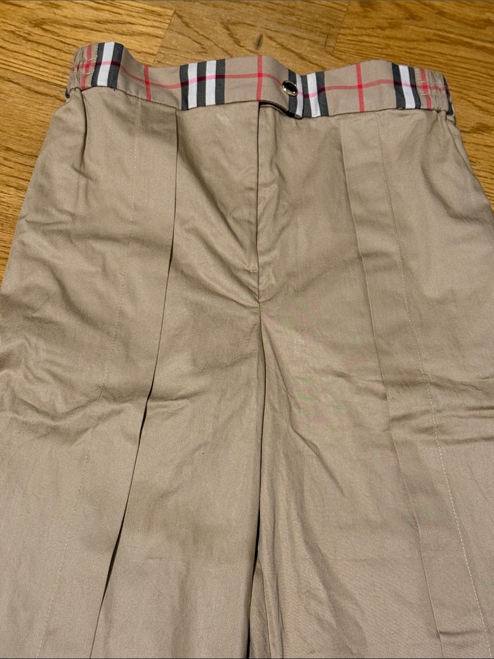 Burberry - Girls Beige Wise Leg Trousers with Plaid Waistband size 10Y